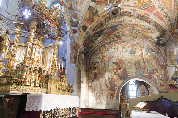 The frescoed interiors of San Gaudenzio church, Baceno, Ossola, Piedmont, Italian alps, Italy