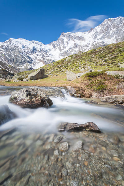 Torrent under the moraines of Belvedere glacier, Valle Anzasca, Ossola, Pennine Alps, Italian alps, Italy