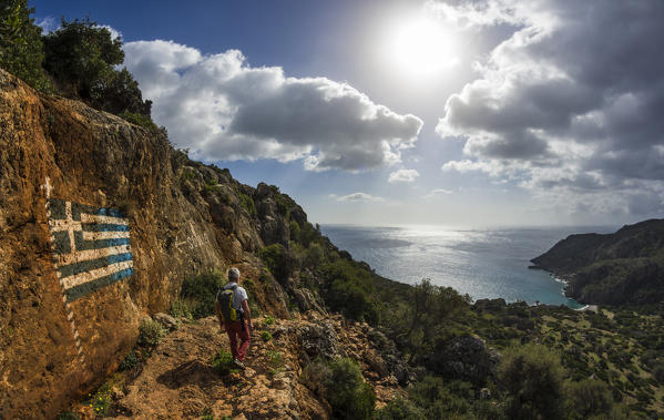 Trekking in Lissos archaeological site, Crete, Greece, Mediterranean sea