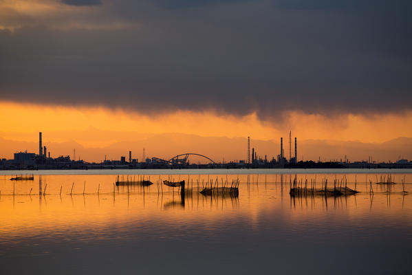 Marghera at sunset, Venice, Veneto, Italy, Europe