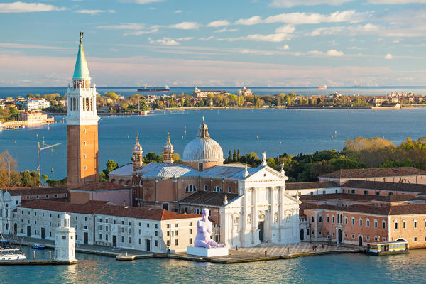 View of the ancient church of San Giorgio Maggiore with Lido di Venezia in the background Veneto Italy europe
