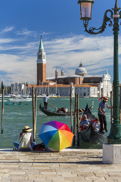 Tourists and gondolas, San Giorgio Maggiore, Venice, Veneto, Italy