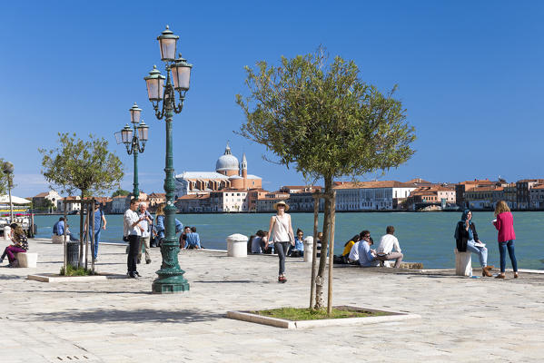 Zattere, on the background Redentore Church. Venice, Veneto, Italy.