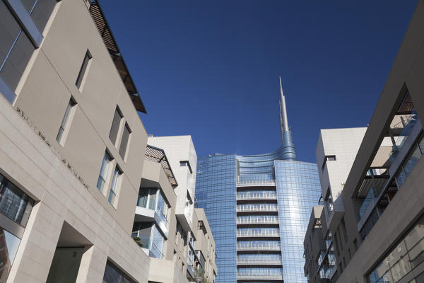 Milan, Lombardy, Italy. A view of Unicredit Tower from Corso Como.