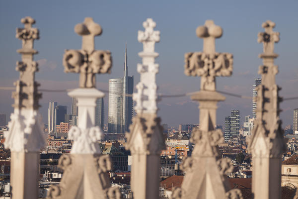 Milan, Lombardy, Italy. Unicredit tower views from the cathedral