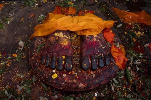 Feet detail of sleeping Vishnu statue at Budanilkantha, Kathmandu, Nepal, Nepalese, Asia, Asian, Himalayan Country, Himalayas.
