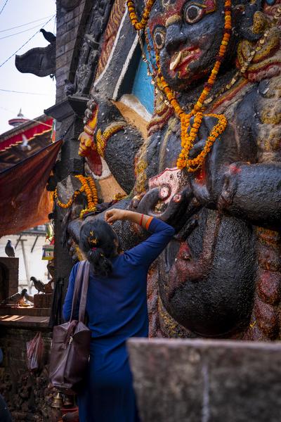 Statue and shrine of Kal Bhairav Durbar Square at Kathmandu, Nepal, Nepalese, Asia, Asian, Himalayan Country, Himalayas.