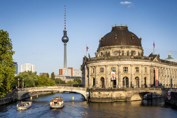 The Bode Museum northern end of Museum Island, and the Fernsehturm Berlin, Berlin, Germany, Europe, West Europe