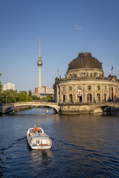 The Bode Museum northern end of Museum Island, and the Fernsehturm Berlin, Berlin, Germany, Europe, West Europe