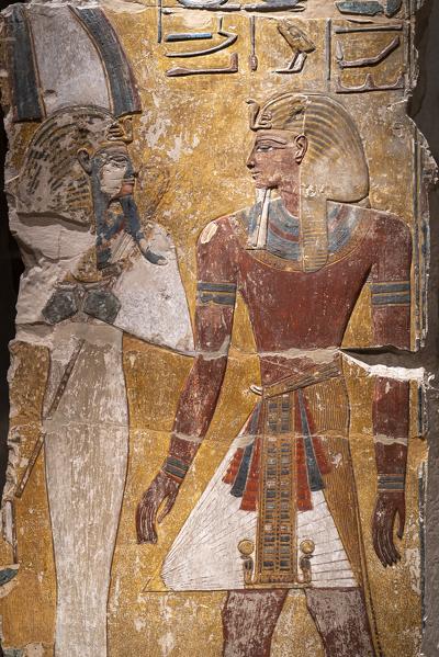 Relief of Pharaoh Seti in front of the God Osiris, Neues Museum, New Museum, Museum Island, Berlin, Germany, Europe, West Europe