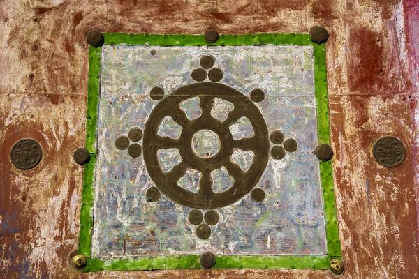 Detail of a temple at Erdene Zuu, Kharkhorin, Ovorkhangai Province, Orkhon Valley, Mongolia, Mongolian, Asia, Asian.