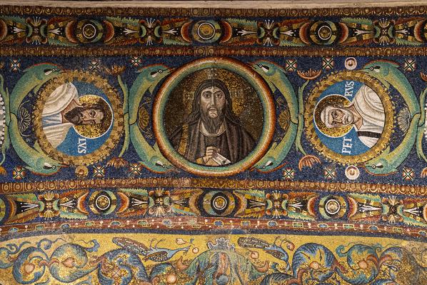 Interior of Basilica of San Vitale, which has important examples of early Christian Byzantine art and architecture. Ravenna, Emilia Romagna, Italy, Europe.