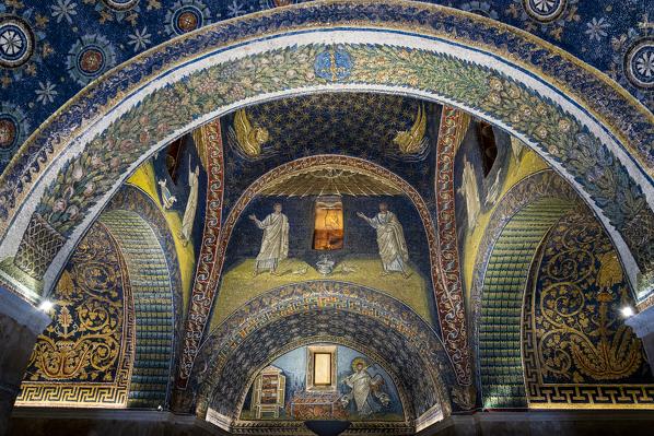 Interior view of Mausoleum of Galla Placidia. Ravenna, Emilia Romagna, Italy, Europe.