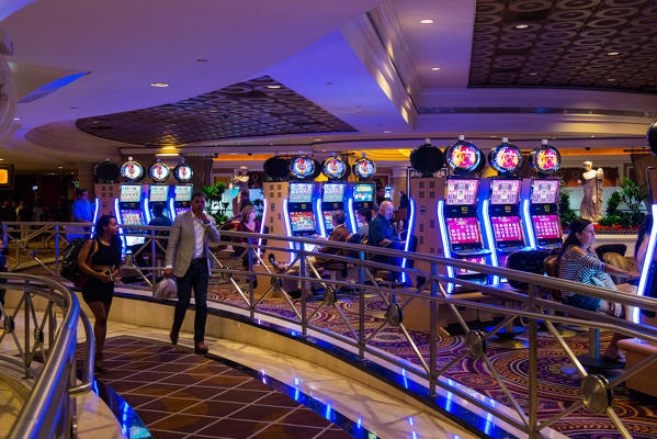 Las Vegas, Nevada, USA. Slot machines inside the Caesar Palace casino.