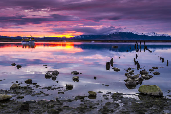 Puerto Natales, Patagonia, Chile, South America. Puerto Natales sunset.