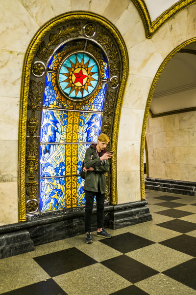 Moscow, Russia, Eurasia. Novoslobodskaya metro station.