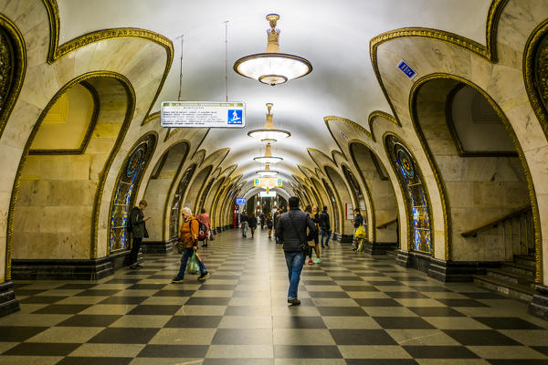 Moscow, Russia, Eurasia. Novoslobodskaya metro station.