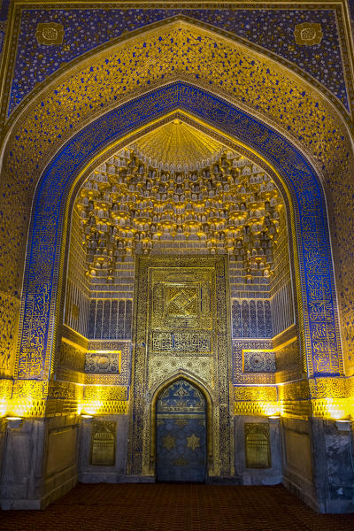 Registan Square, Samarkand, Uzbekistan, Central Asia. Interior of Tilla Kari Madrasah.