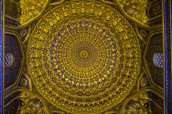 Registan Square, Samarkand, Uzbekistan, Central Asia. Interior of Tilla Kari Madrasah.