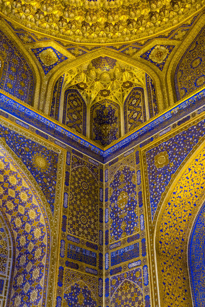 Registan Square, Samarkand, Uzbekistan, Central Asia. Interior of Tilla Kari Madrasah.