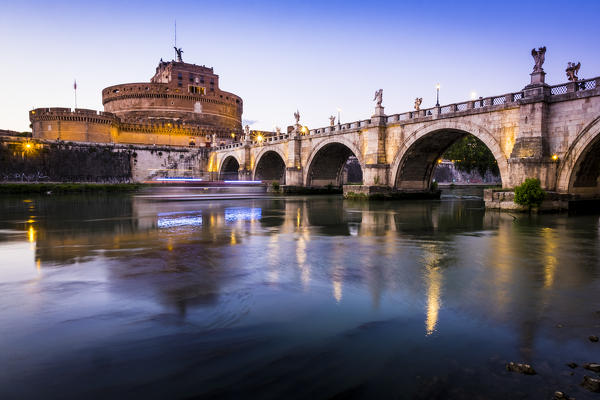 Rome, Lazio, Italy, Europe. View of the Ponte Sant'Angelo and Castel Sant'Angelo.