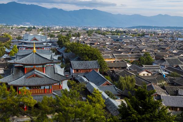 View old town and Wangulou Pagoda at Lijiang, Lijiang, Yunnan Province, China, Asia, Asian, East Asia, Far East