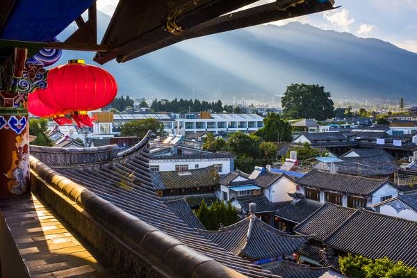 Top view of Chinese Traditional Tiled roofs in Dali, Yunnan Province, China, Asia, Asian, East Asia, Far East