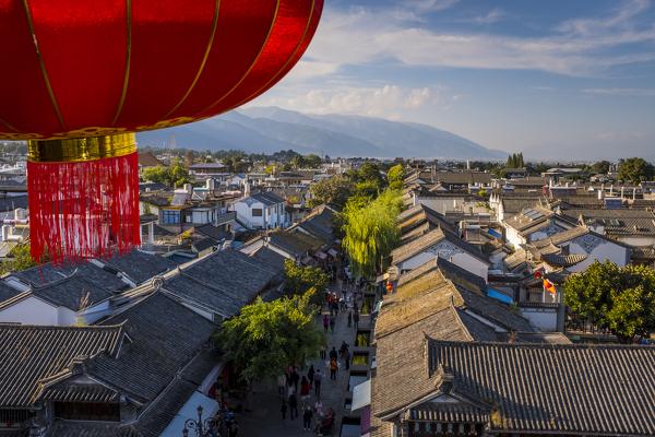 Top view of Chinese traditional tiled roofs in Dali, Yunnan Province, China, Asia, Asian, East Asia, Far East