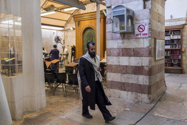 Jewish man walking inside the Tomb of the Patriarchs in Hebron, Tomb of the Patriarchs, Hebron, West Bank, Palestine