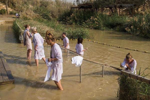Baptismal site Qasr el Yahud on the Jordan river, the place where Jesus Christ is being baptized, Jericho Governorate, West Bank, Palestine
