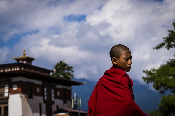 Young monk. Dechen Phodrang Monastery, Thimphu, Bhutan, Himalayan Country, Himalayas, Asia, Asian.