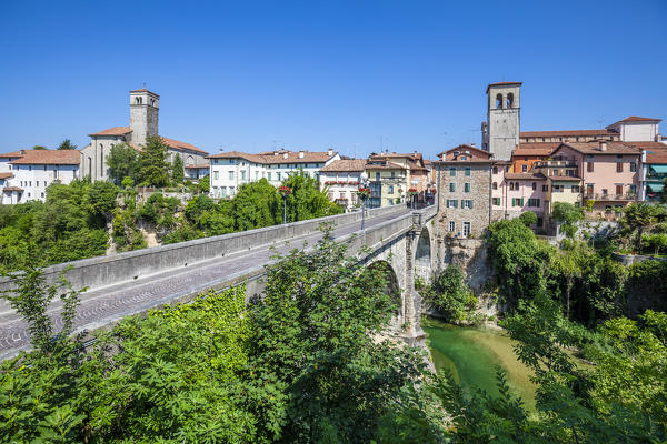 Cividale del Friuli and the Devil's Bridge (Ponte del Diavolo) on the Natisone river, Udine, Friuli Venezia Giulia, Italy, Europe