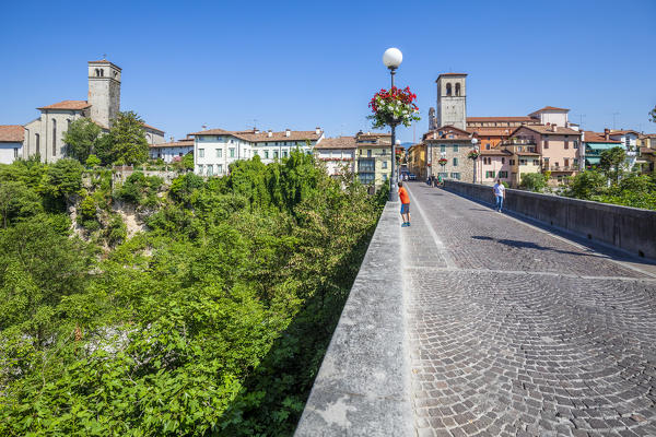 Cividale del Friuli and the Devil's Bridge (Ponte del Diavolo) on the Natisone river, Udine, Friuli Venezia Giulia, Italy, Europe
