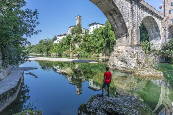 The Devil's Bridge (Ponte del Diavolo) on the Natisone river, Cividale del Friuli, Udine, Friuli Venezia Giulia, Italy, Europe (MR)