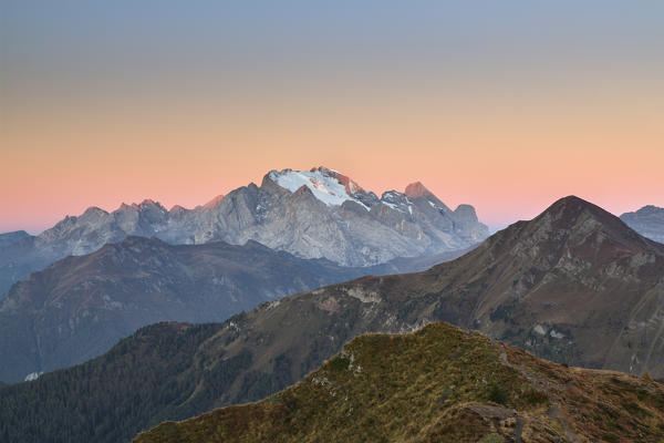 Europe, Veneto, Italy, Belluno. Marmolada in an autumn morning, Dolomites