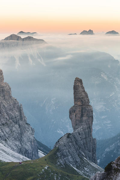 campanile di Val Montanaia, iconic steeple of the Friulian Dolomites, Cimolais, Pordenone, Friuli Venezia Giulia, Italy
