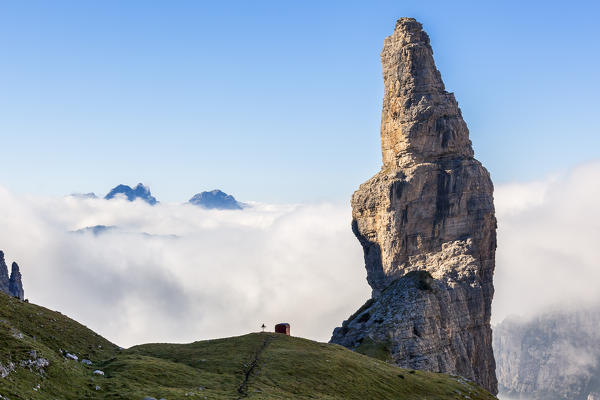 Campanile di Val Montanaia, iconic steeple of the Friulian Dolomites, Cimolais, Pordenone, Friuli Venezia Giulia, Italy