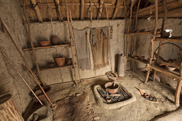 Archeo Park of Livelet, the reconstruction of the interior of a stilt house dating back to a period from the late Neolithic to the early Bronze Age, when it witnessed the prehistoric occupation of the Lakes of Revine Lago, Treviso