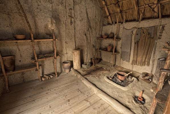 Archeo Park of Livelet, the reconstruction of the interior of a stilt house dating back to a period from the late Neolithic to the early Bronze Age, when it witnessed the prehistoric occupation of the Lakes of Revine Lago, Treviso