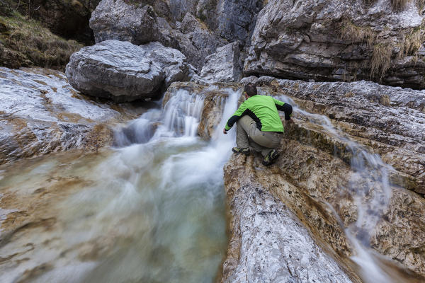 Little waterfalls in the heart of Val Soffia, Belluno Dolomites National Park, Monti del Sole