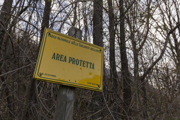 Information table of PROTECTED AREA within the boundaries of the National Park of Dolomiti Bellunesi, Belluno, Dolomites