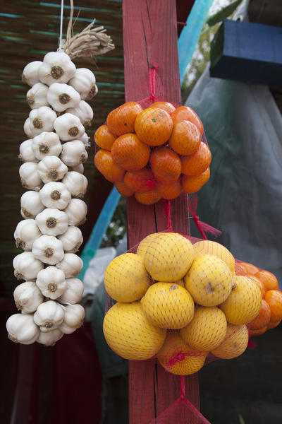 Local products, fruits and vegetables on sale in the market along the road near Komin, Croatia