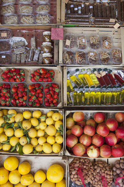 Local products, fruits and vegetables on sale in the market along the road near Komin, Croatia