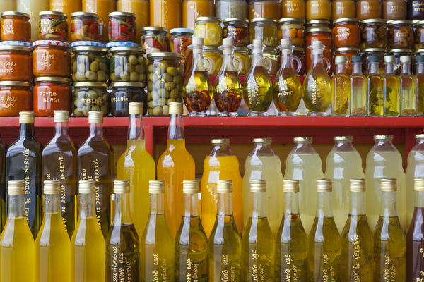 Local products on sale in the market along the road near Komin, Croatia
