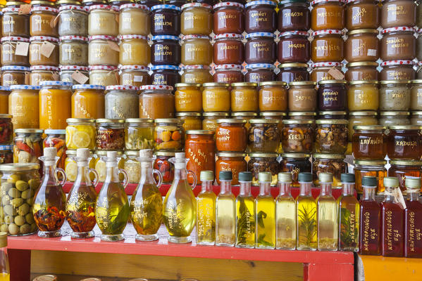 Local products on sale in the market along the road near Komin, Croatia