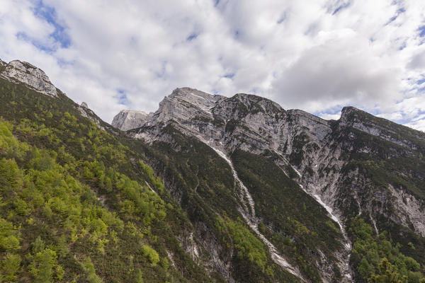 Piz de Mezodi', the north face, Belluno Dolomites. View from the path that leads from Forcella Franche.
