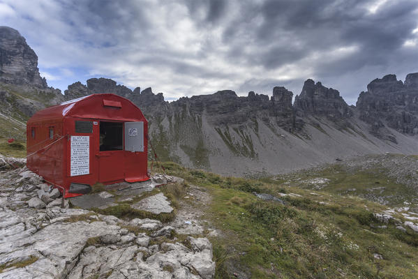 Europe, Italy, Friuli Pordenone. The bivouac Granzotto - Marchi in Val Monfalcon Forni. Oltrepiave Dolomites