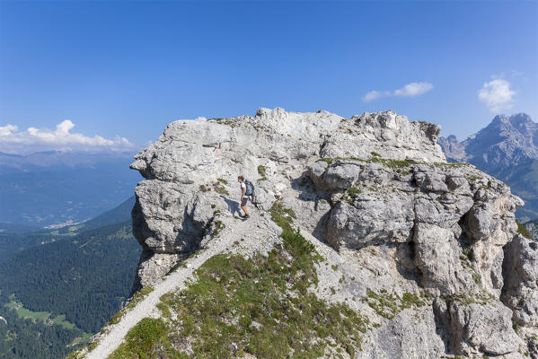 Europe, Italy, Veneto, Belluno Dolomites National Park. Very spectacular step on the ridges of Sasso di Scarnia in the equipped section, Vette Feltrine