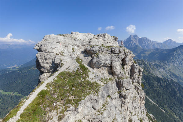 Europe, Italy, Veneto, Belluno Dolomites National Park. Very spectacular step on the ridges of Sasso di Scarnia in the equipped section, Vette Feltrine