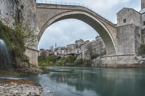 Eastern Europe, Mostar, Bosnia and Herzegovina. 
The Stari Most (Old Bridge), icon of the war in the Balkans